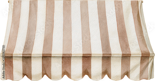 Striped window awning canopy watercolor isolated on transparent background.