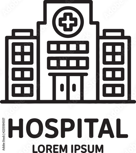 Hospital Building Icon, Modern Outline Style, Medical Facility Design. Healthcare Concept Illustration