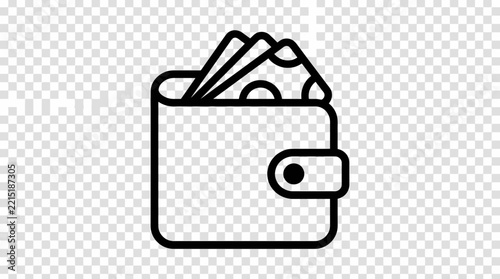 Wallet icon with banknotes, isolated on transparent background