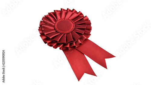 Elegant decorative red textile award ribbon badge festive holiday ornament isolated on transparent background