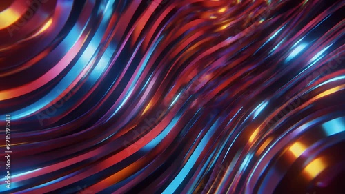 Abstract flowing ribbons with vibrant red, blue, and gold illumination.
