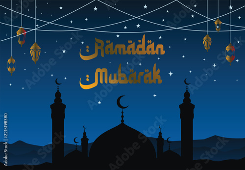 Ramadan Mubarak Mosque Silhouette Night Illustration