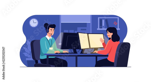 Customer Service Team Working Late, Call Center Operators