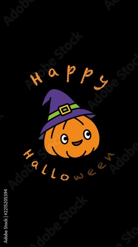 Happy halloween greeting video with pumpkin wearing witch hat