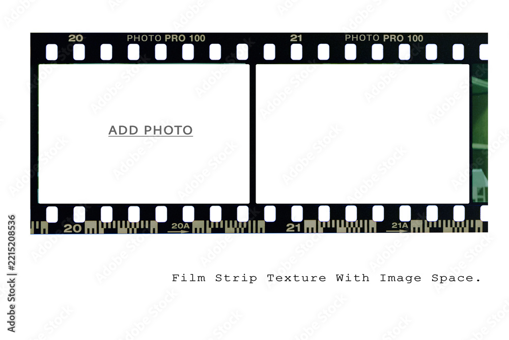 Fototapeta premium film strip texture featuring two clean empty slots for image presentation.
