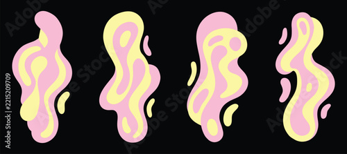 Pink yellow liquid blob vector set for game asset, sticker design, and poster art. Trendy vector illustration in style retro 60s, 70s.