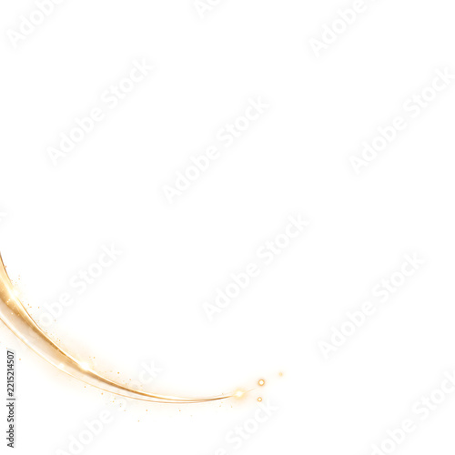 Golden sparkling light effect with a curved swirl on a white background