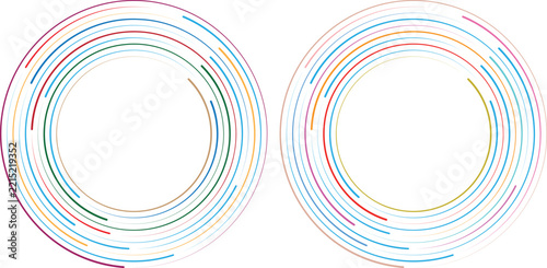 Abstract Colorful Circular Dash Line Frame Vector Set with Concentric Rings for Modern Logo, Badge, and Banner Design