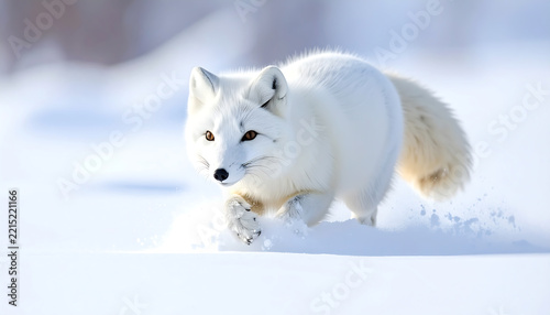 Arctic Fox Running Through Snowy Landscape Majestic Wild Animal in Natural Habitat Winter Arctic Wildlife