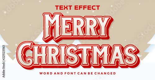 Merry Christmas 3D Text Effect with Vintage Red White Typography and Winter Snowfall Background