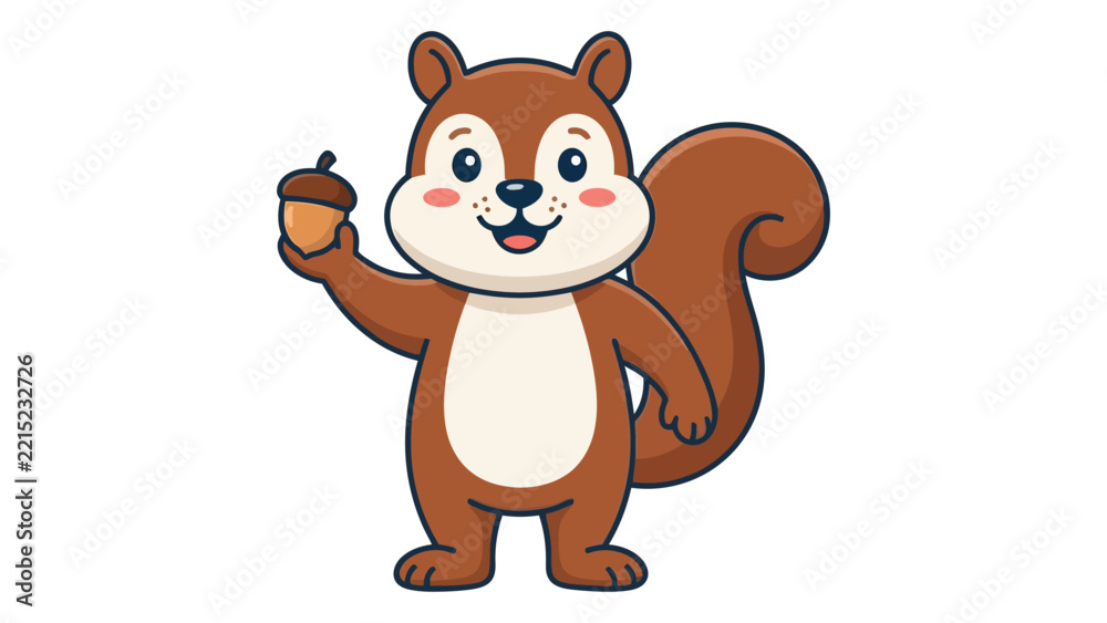 Fototapeta premium Cartoon Squirrel Holding Acorn