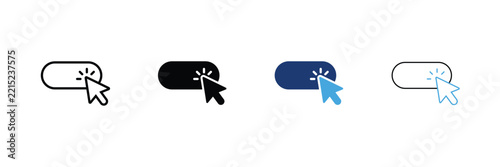 CTA button icon set. Pill shape toggle button with click cursor Icons. Outline, Glyph, two-tone and editable stroke vector illustration.
