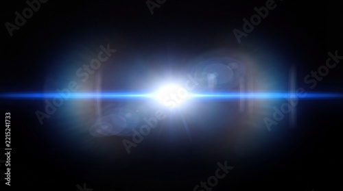 Anamorphic Blue Lens Flare Streak Overlay on Black Background