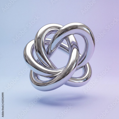 3D Render of Reflective Chrome Twisted Torus Knot Shape