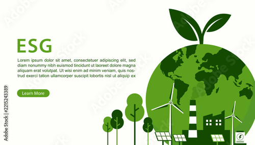 ESG as environmental social and governance concept.Green ecology and alternative renewable energy. Vector illustration