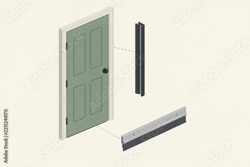Door with weatherstripping and threshold seal