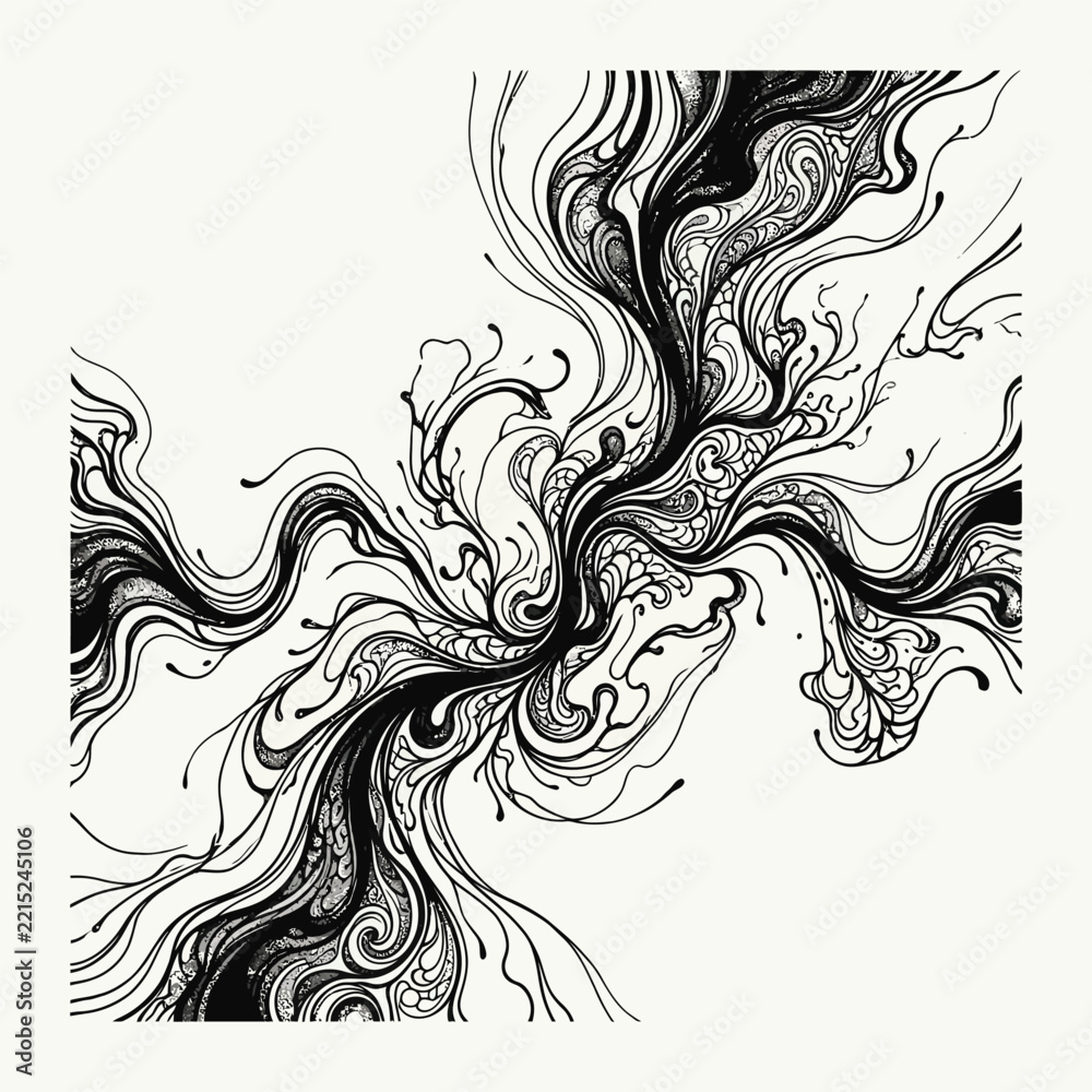 Fototapeta premium Abstract black and white fluid ink swirl background with abstract art