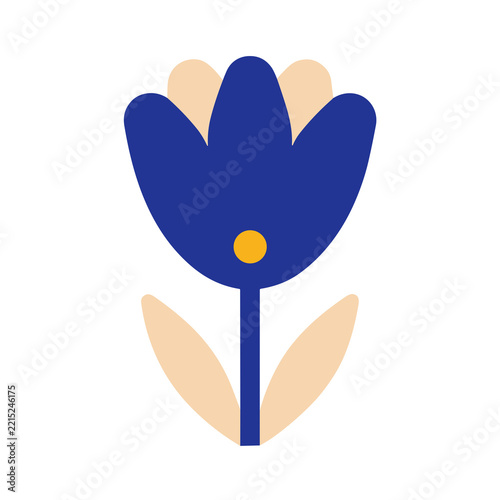 Stylized blue flower with yellow center and leaves