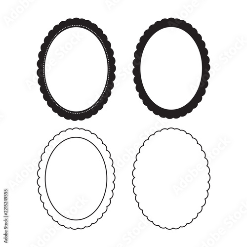 Vintage black and white scalloped oval frames vector set.ai