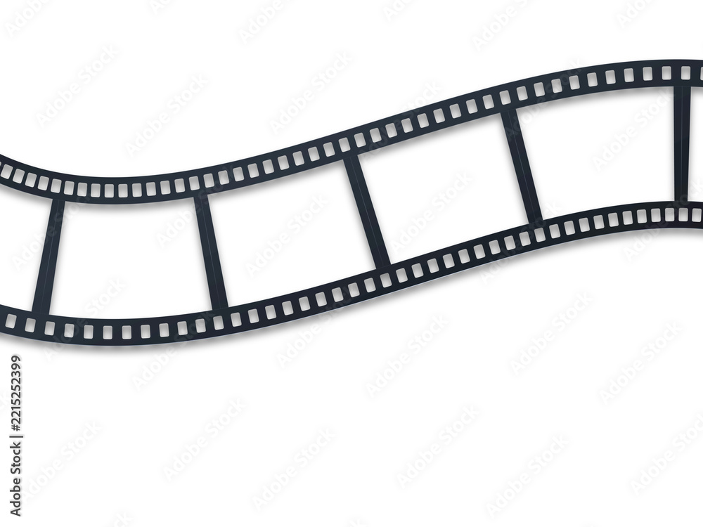 Fototapeta premium A curved strip of vintage cinema film reel with empty frames shown as an isolated object on a transparent background isolated on transparent background