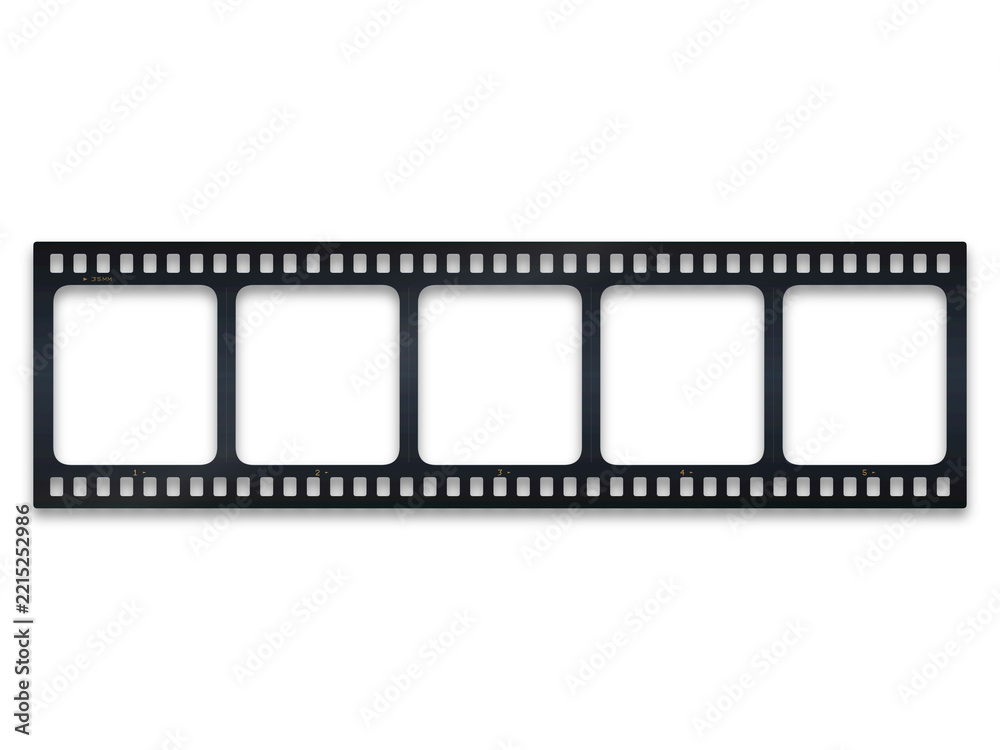 Fototapeta premium A horizontal strip of blank 35mm film frames with empty windows for custom photo placement isolated on transparent background