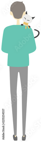 ネコを抱っこしている男性