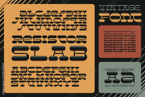 Vintage Font Set Named Resistor Slab with Vector 3d Effect