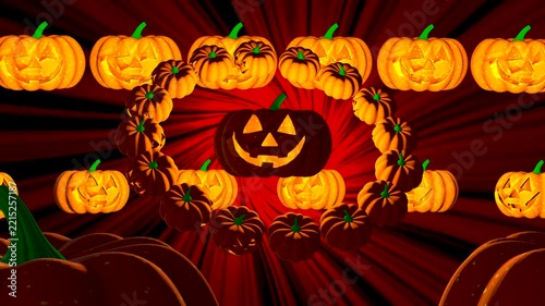 Halloween pumpkin decoration display in bright colors loop animation.