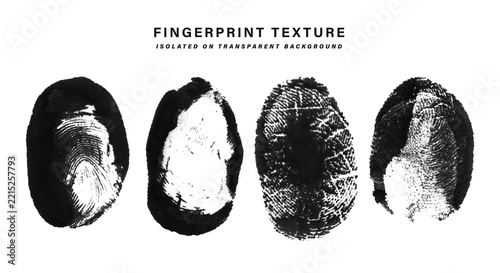 Black ink fingerprint texture set isolated on a transparent