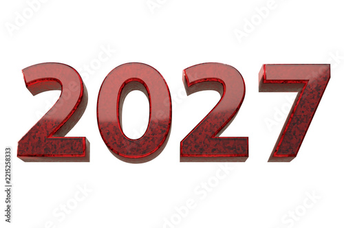 3d render of new year 2027 numbers with textured red pattern isolated on transparent background
