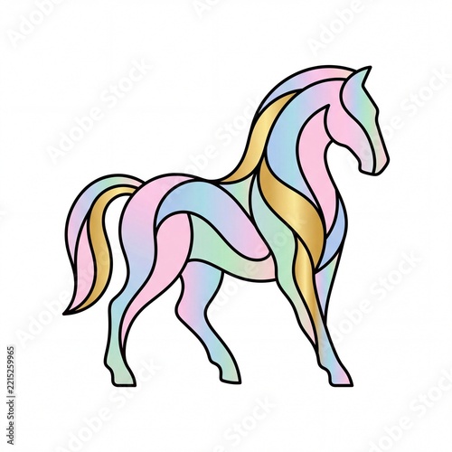 Iridescent Pearl Opalescent Minimalist Interlocking Horse Vector