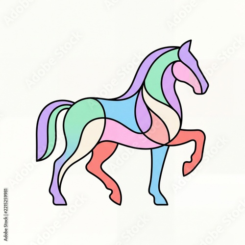 Minimalist Interlocking Iridescent Horse Vector Illustration