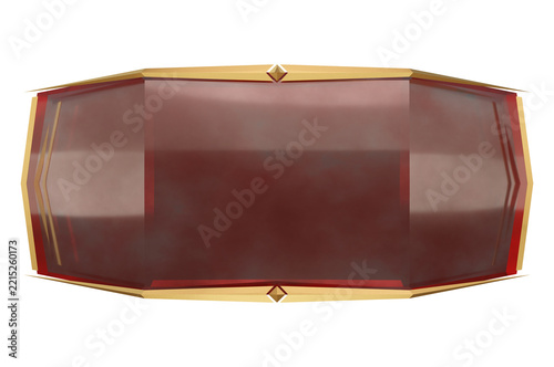 3d render of luxury gold frame with horizontal red crystal glass plate isolated on transparent background