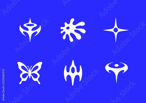 Y2K Cyber Sigil Icon Set, Futuristic Tribal Vector Collection