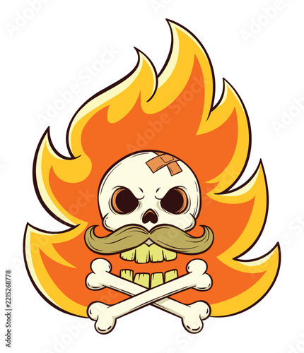 Flaming Mustache Skull with a Plaster
