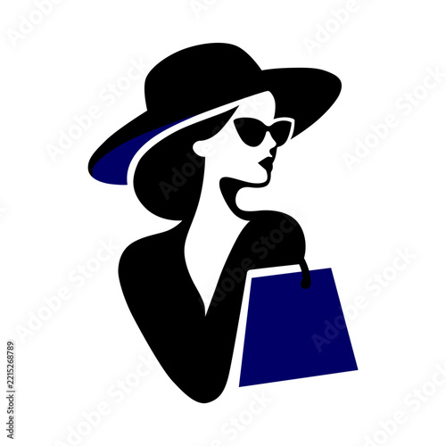 Stylish Woman with Shopping Bag Flat Illustration