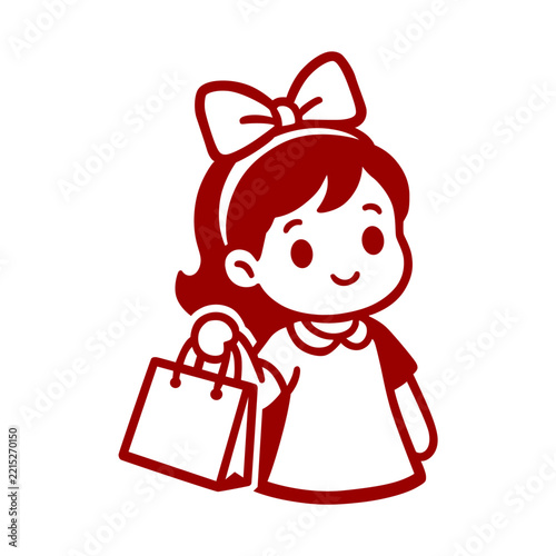 Cute Girl Holding Shopping Bag Red and White Illustration