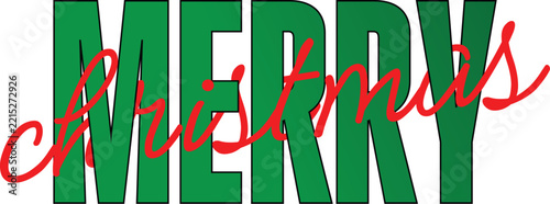 Merry christmas text with green block letters and red script