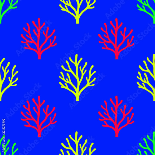 Seamless coral reef branch pattern on blue background