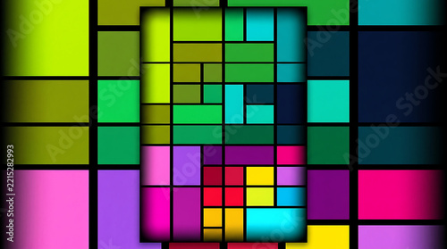 Vibrant abstract geometric background with colorful rectangles and a modern digital aesthetic