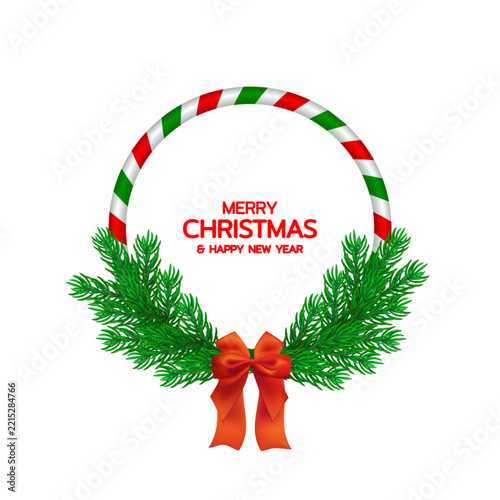 Vector lollipop frame with fir branches and red bow