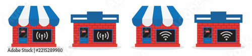 Store or cafe with free wifi icon illustration