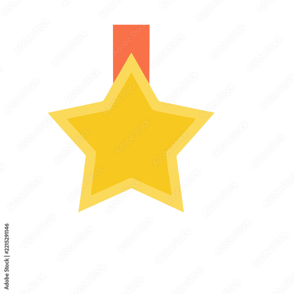 Fototapeta premium Yellow star medal with orange ribbon