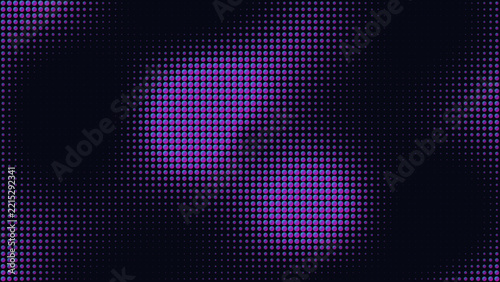 Abstract halftone pattern with purple and blue gradient dots on a dark background