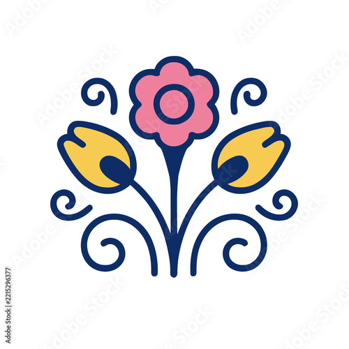 Stylized floral design with pink and yellow flowers