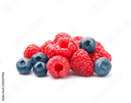 Ripe raspberries and blueberries