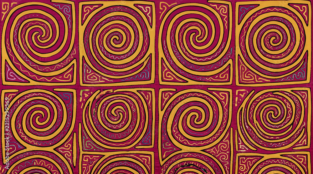 Obraz premium Mola folk pattern, abstract spiral grid seamless tile