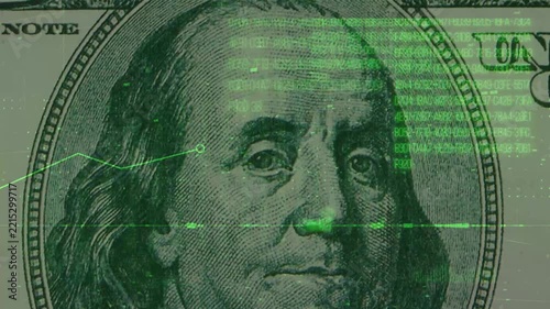 Graph of economic indicators. In the background, a 100‑dollar US banknote. 4K