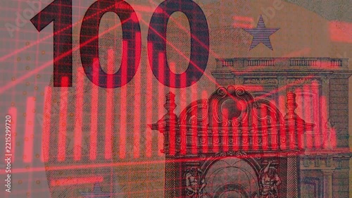 Graph of economic indicators. In the background, a 100‑euro banknote. 4K