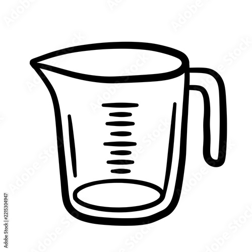 Minimalist hand drawn line art illustration of a measuring pitcher isolated on transparent background